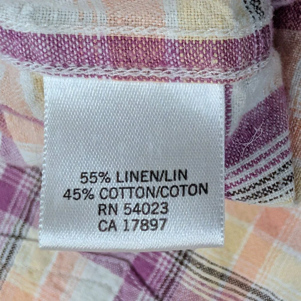 Banana‎ Republic XXL Linen Cotton Plaid Short Sleeve Button Up Shirt